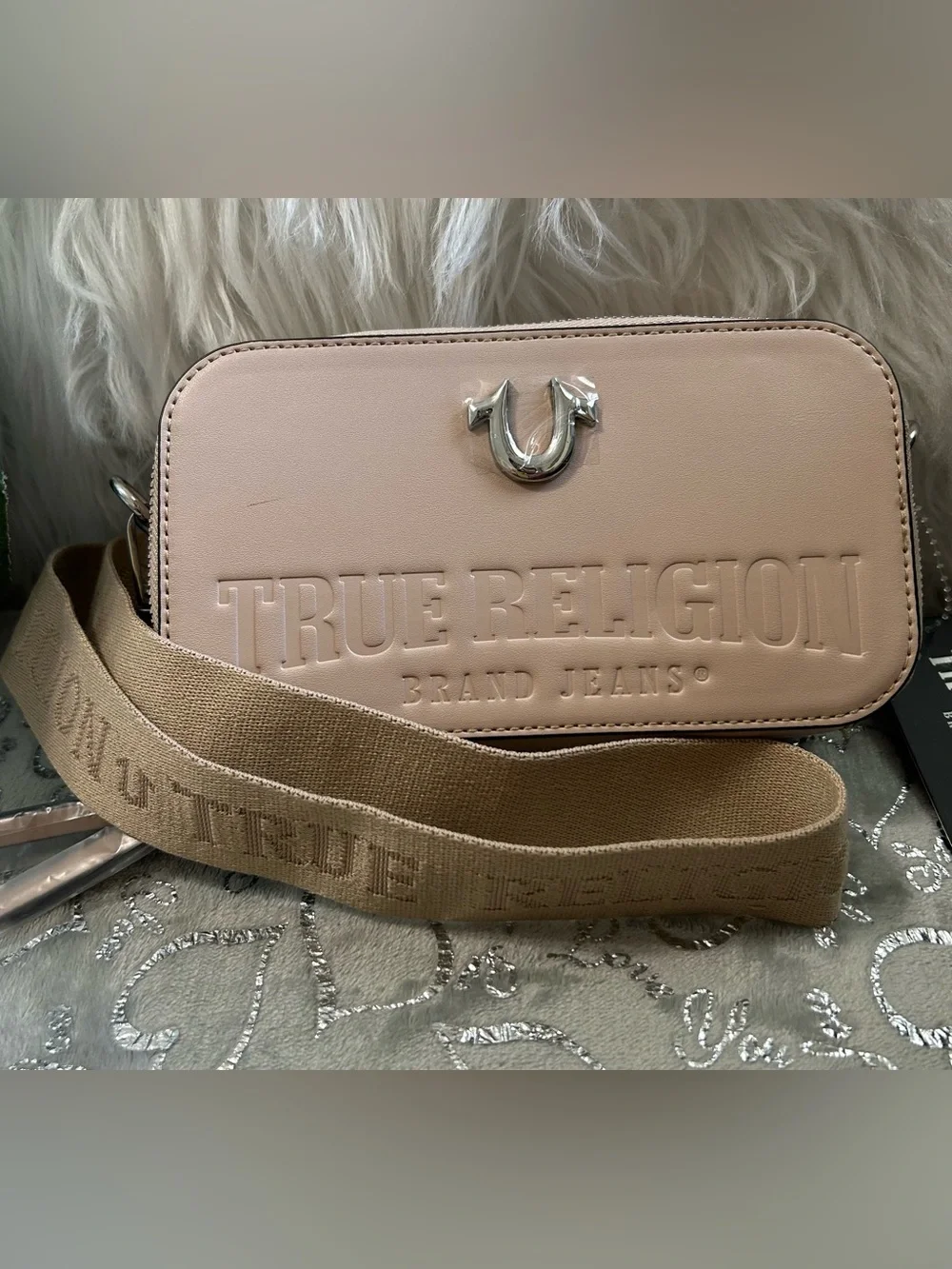 NWT True Religion Tan Double Zipped Camera Crossbody Bag